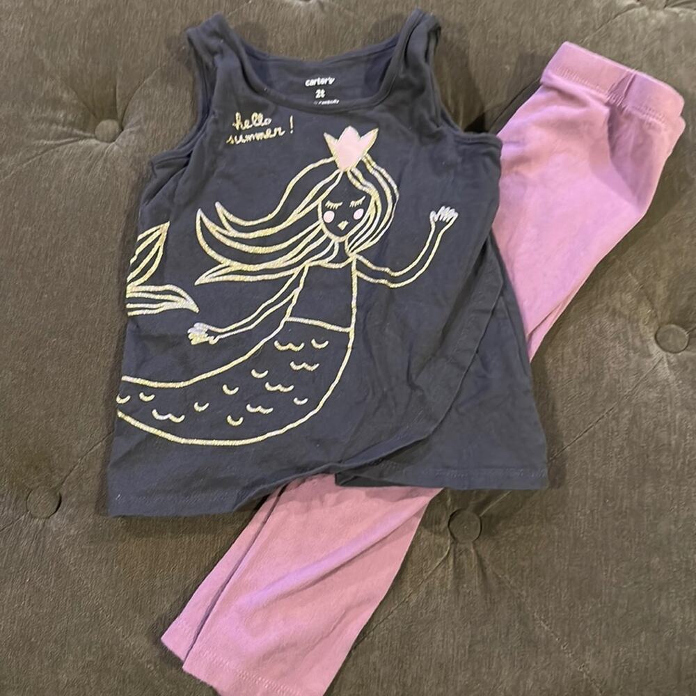 Carters hello summer mermaid shirt size 2T & TCP purple pants size 2T
